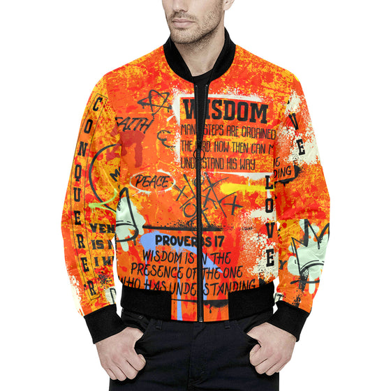 wisdom All Over Print Quilted Bomber Jacket