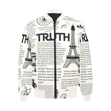  Scripture Print Puff Bomber Jacket