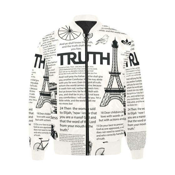 Scripture Print Puff Bomber Jacket