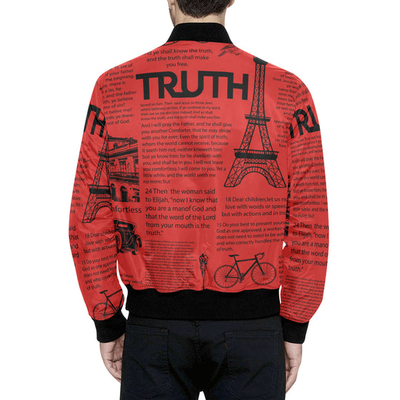 Scripture Print Puff Bomber Jacket