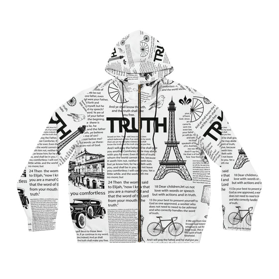 Scripture Print Mens Full-Zip Hoodie (Aop) Xl / White All Over Prints