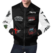  FRATERNITY OF FAITH  BLK AND WHITE All Over Print Bomber Jacket for Men (Model H19)