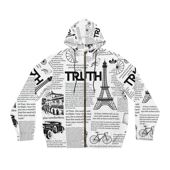 Scripture Print Mens Full-Zip Hoodie (Aop) 2Xl / White All Over Prints