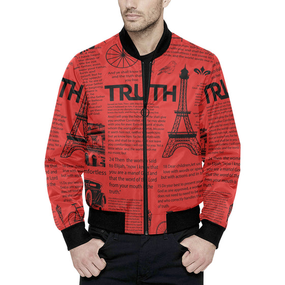 Scripture Print Puff Bomber Jacket