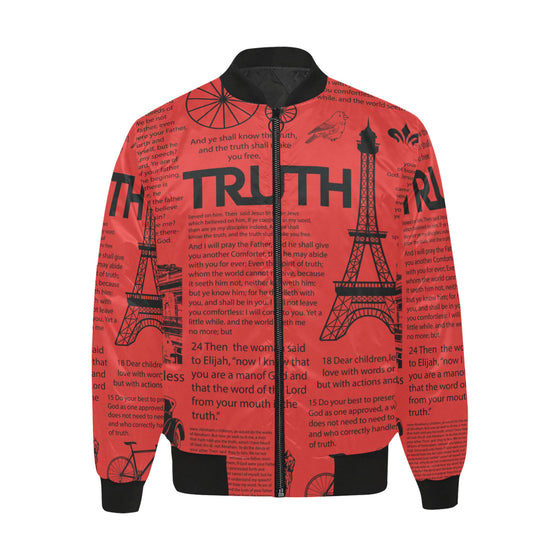 Scripture Print Puff Bomber Jacket