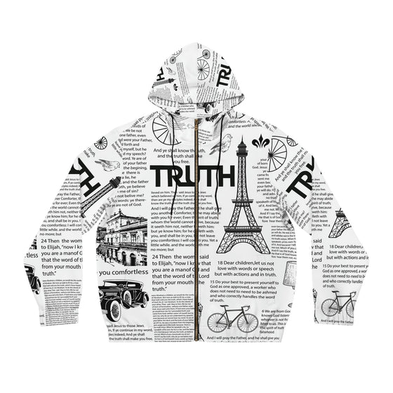 Scripture Print Mens Full-Zip Hoodie (Aop) M / White All Over Prints